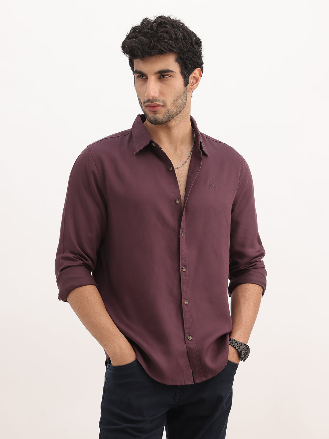 Solid Slim Fit Full Sleeve Shirt | Wine