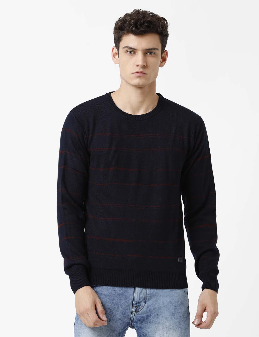 Blue Sweater With Red Stripes