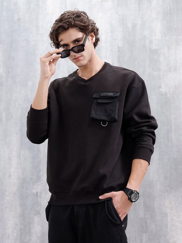Utility Pocket Detail Casual Sweatshirt | Black