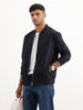 Solid Regular Fit Zipper Jacket | Navy Blue