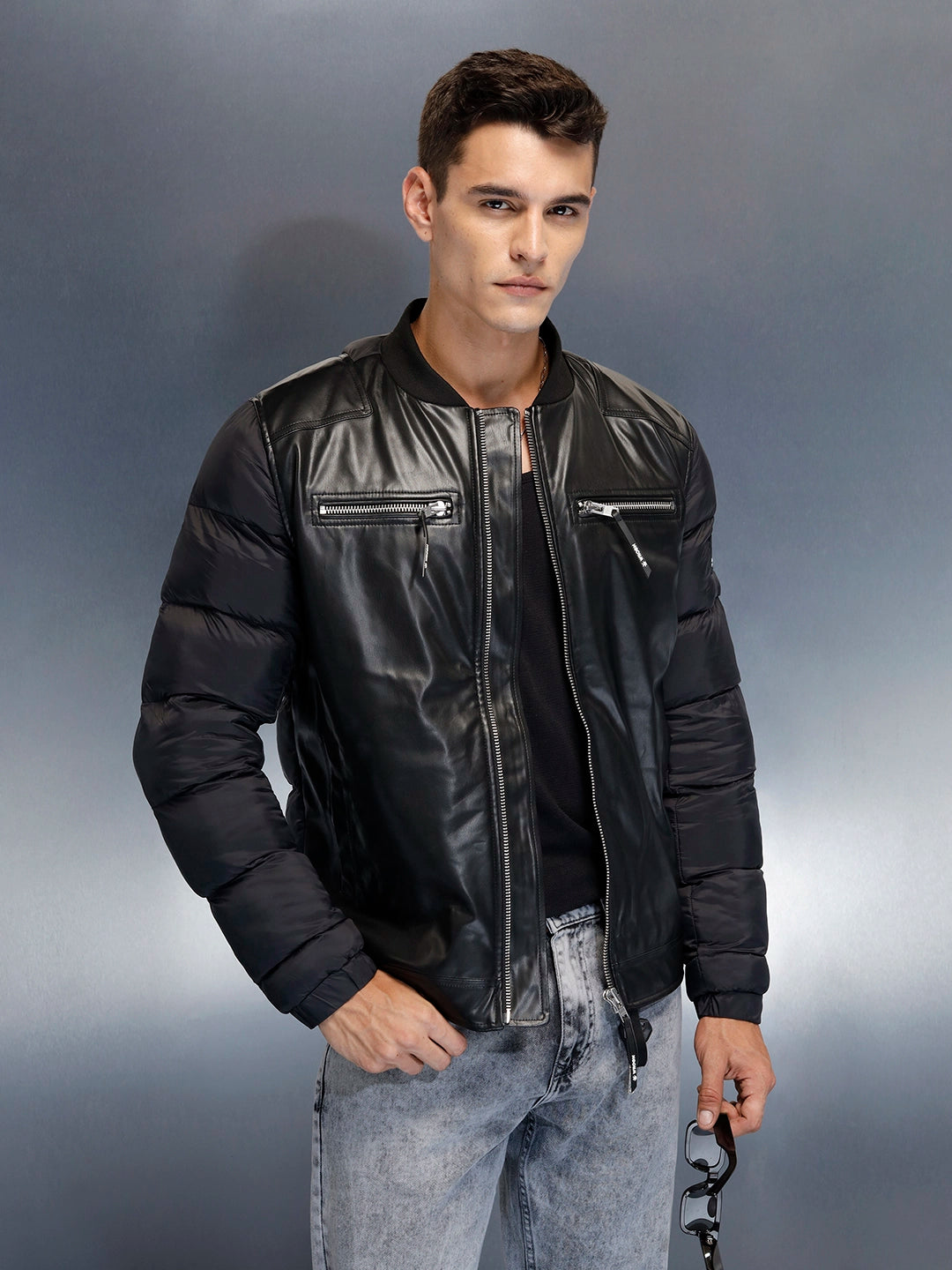 Men's Casual Slim Fit Biker Jacket | Black