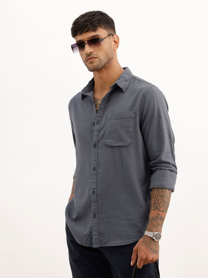 Solid Slim Fit Textured Shirt | Grey