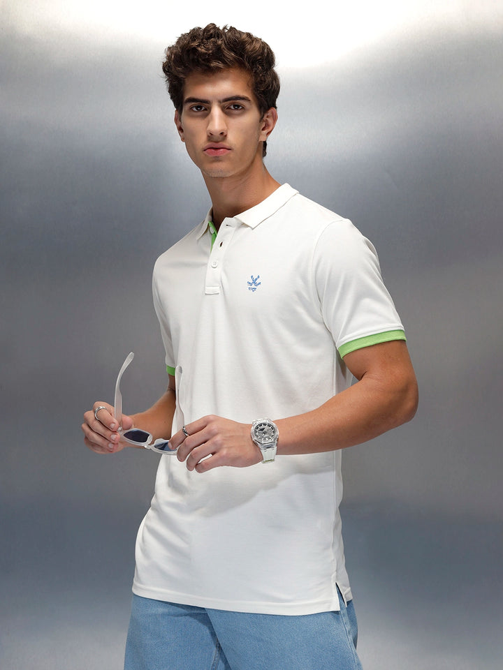 Men's Casual Colorblocked Polo T-shirt | White