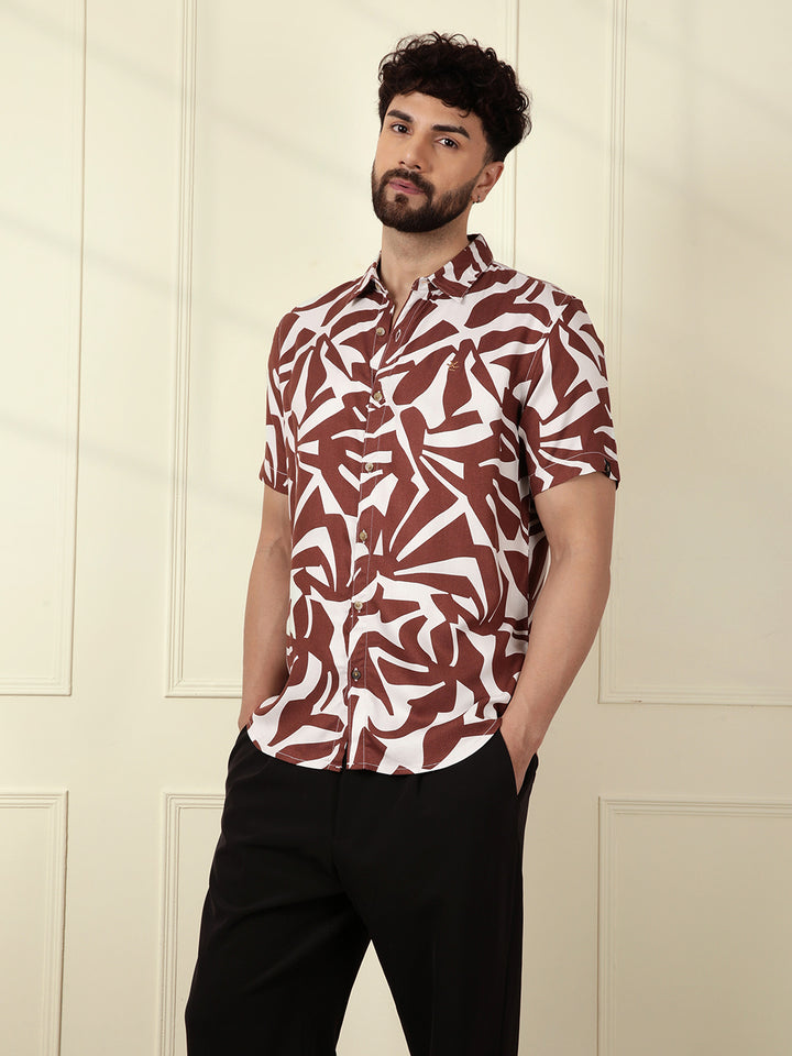 AOP Flowy Viscose Shirt | Brown