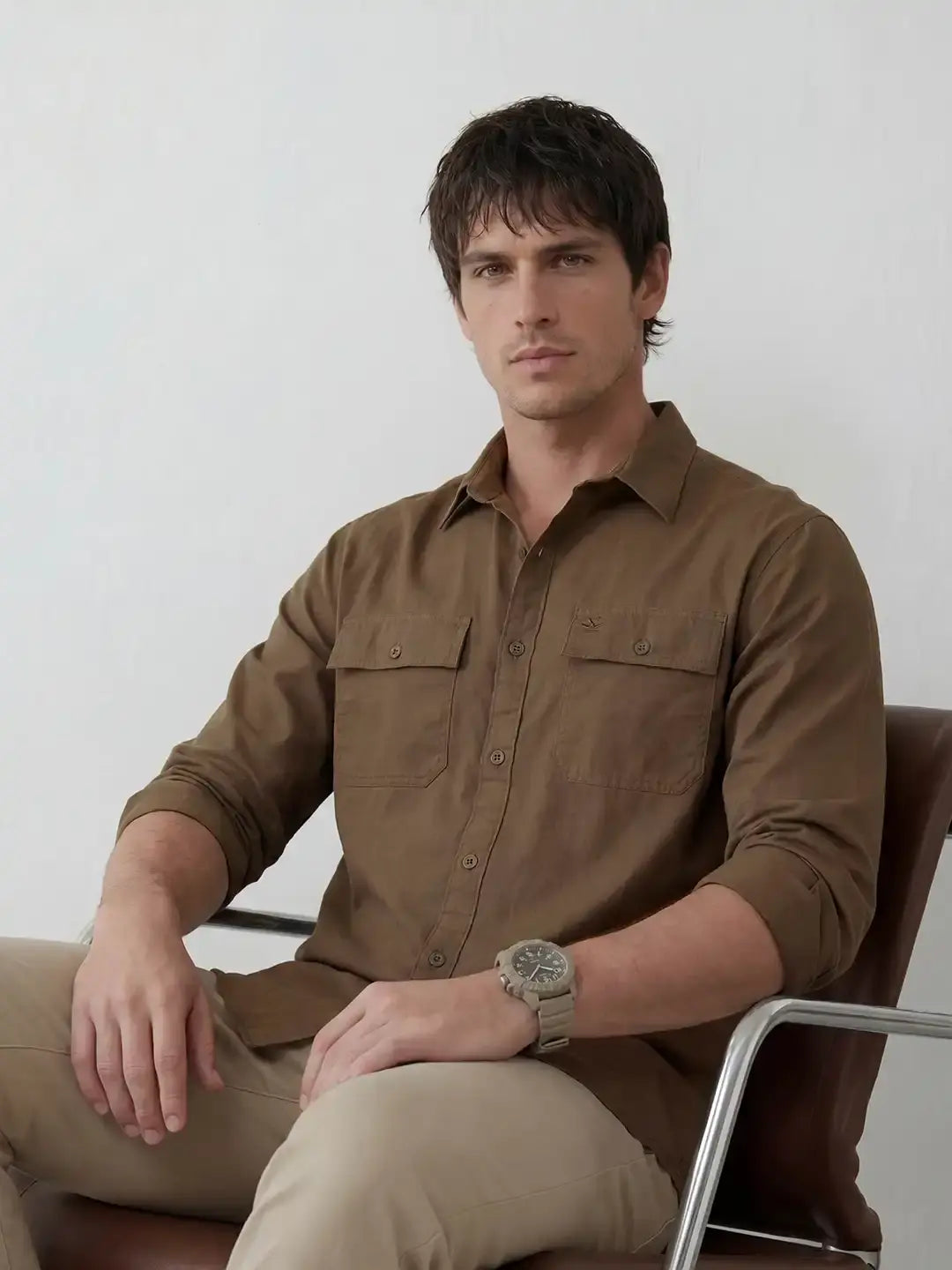 Comfort Fit Double Pocket Shirt | Brown