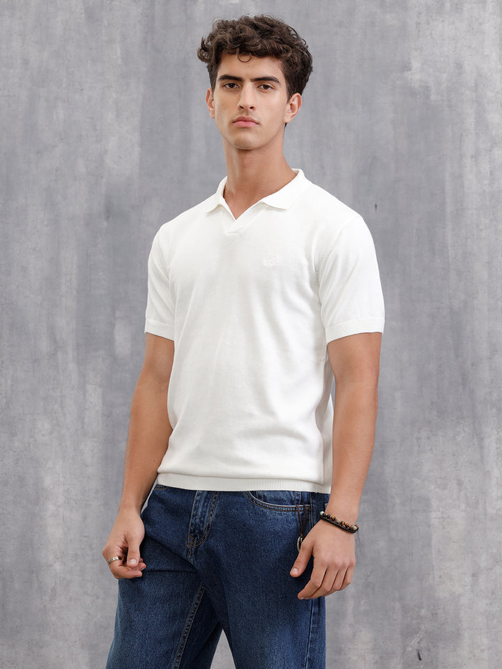 Premium Flat Knit Slim Fit Polo T-Shirt  | Off White