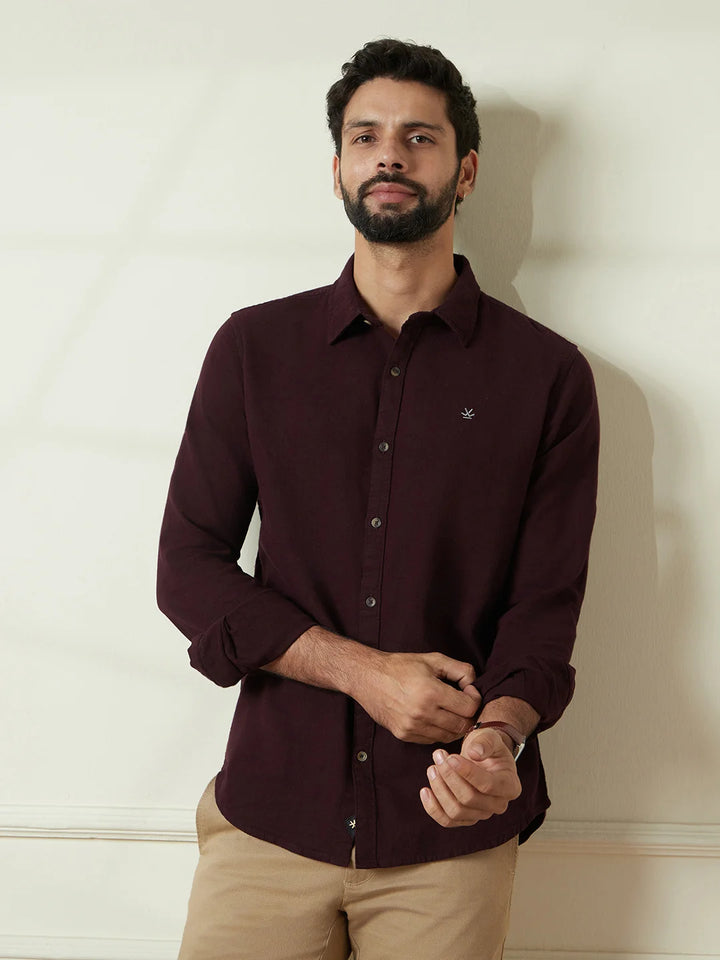 Textured Slim Fit Shirt | Maroon
