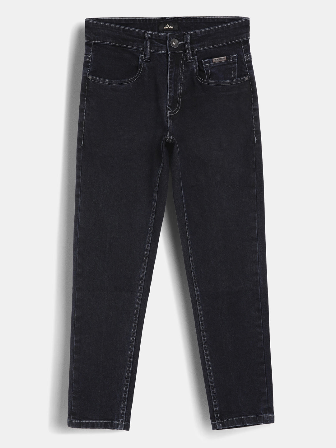 Solid Skinny Crop Contrast Stitch Denim Jeans | Dark Blue
