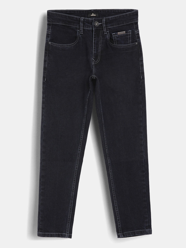 Solid Skinny Crop Contrast Stitch Denim Jeans | Dark Blue