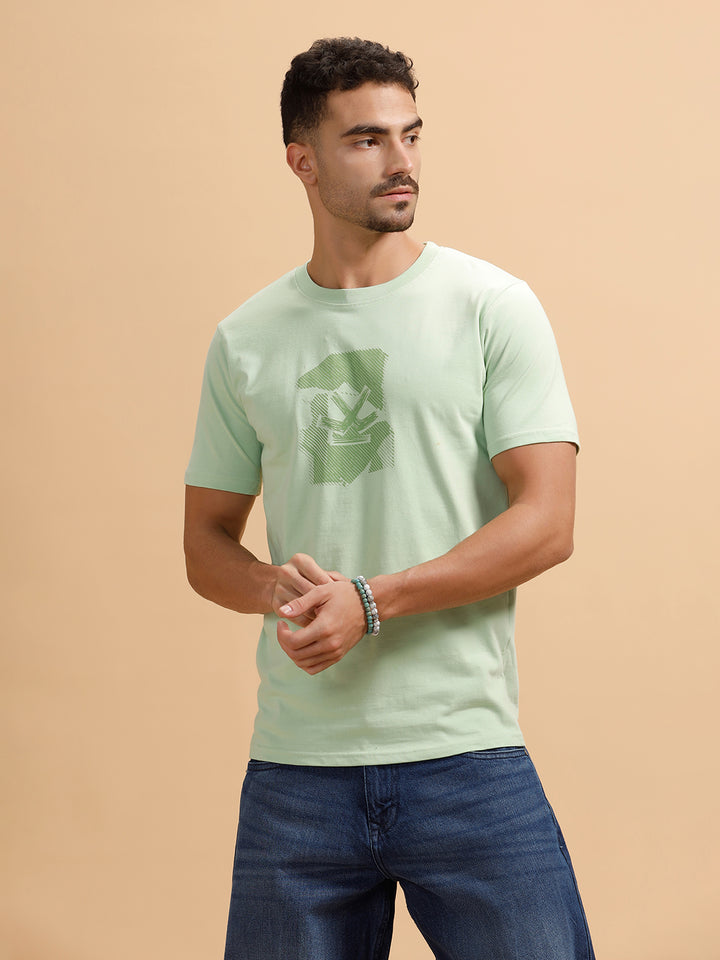 Sketched Logo Printed T-Shirt | Light Green