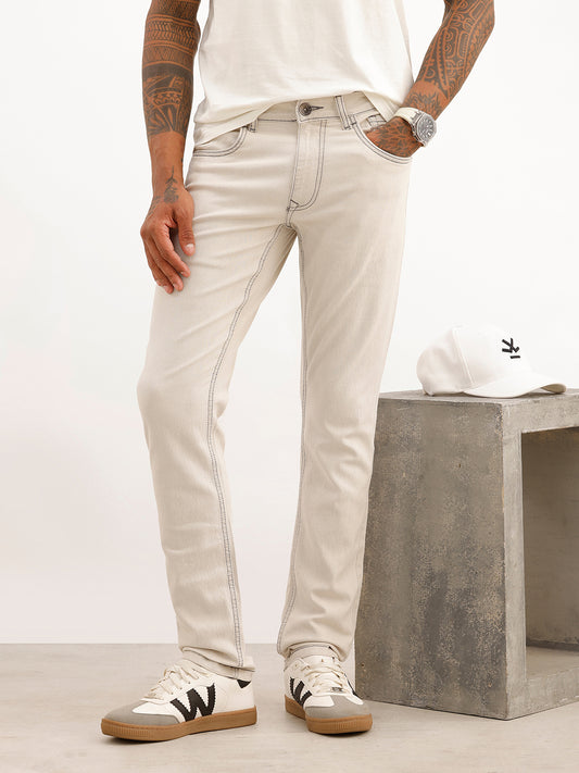 Contrast Stitch Slim Fit Denim Jeans | Grey