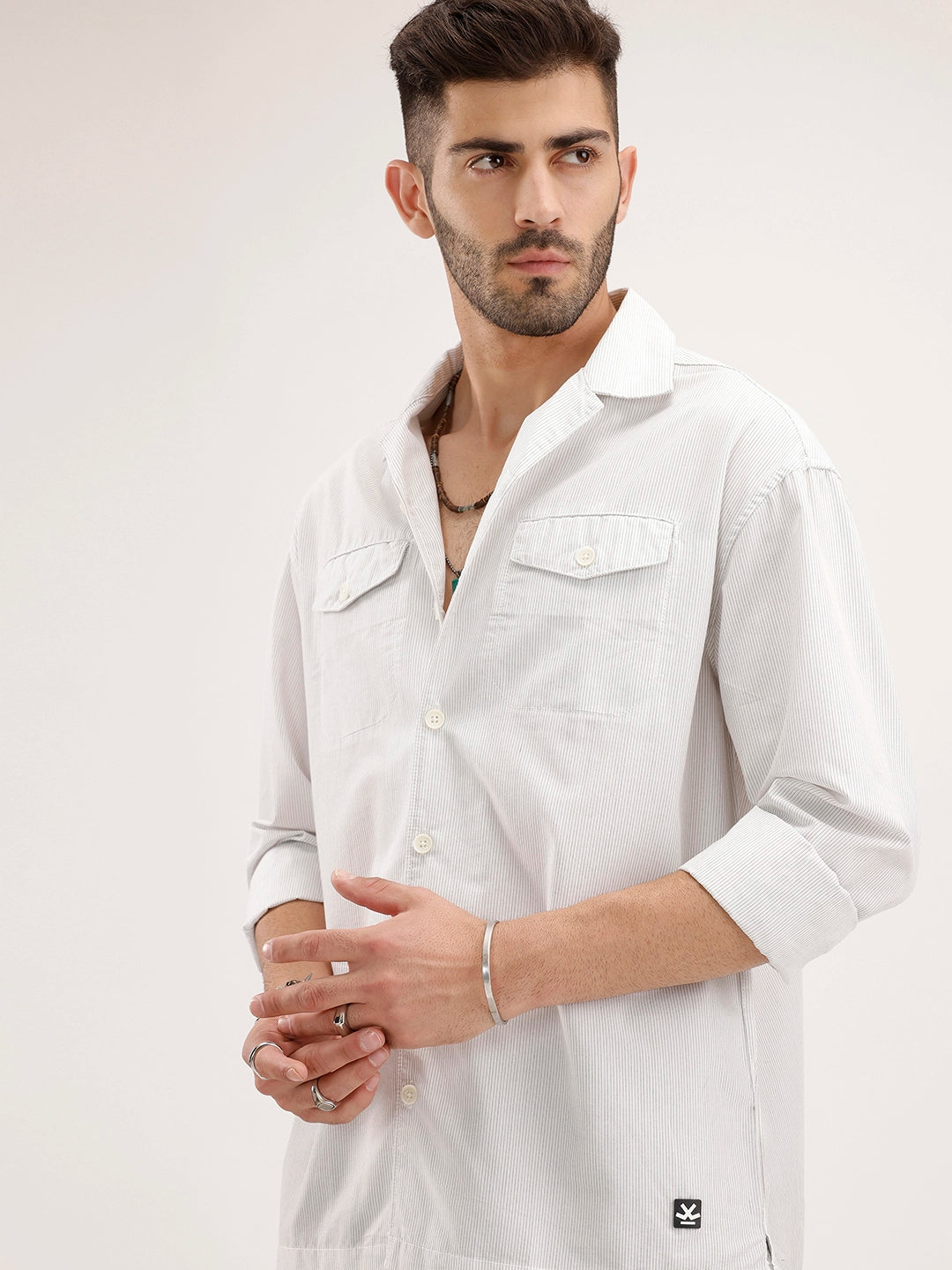 Oversized Striped Double Pocket Shirt | Off White