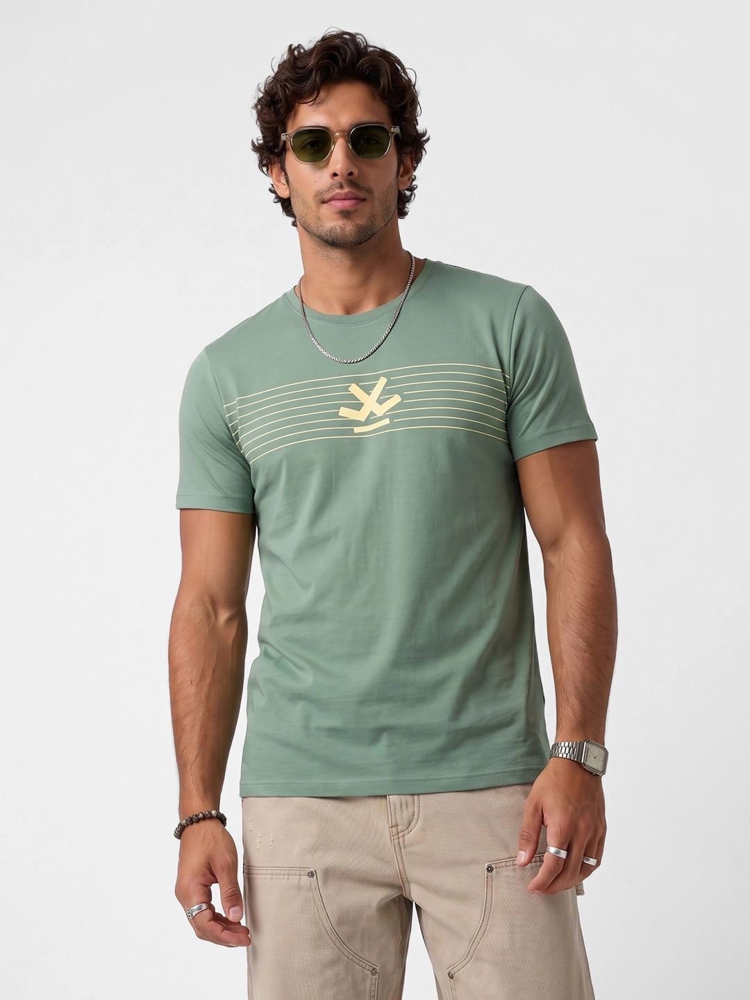 Slim Fit Placement Printed T-Shirt | Green