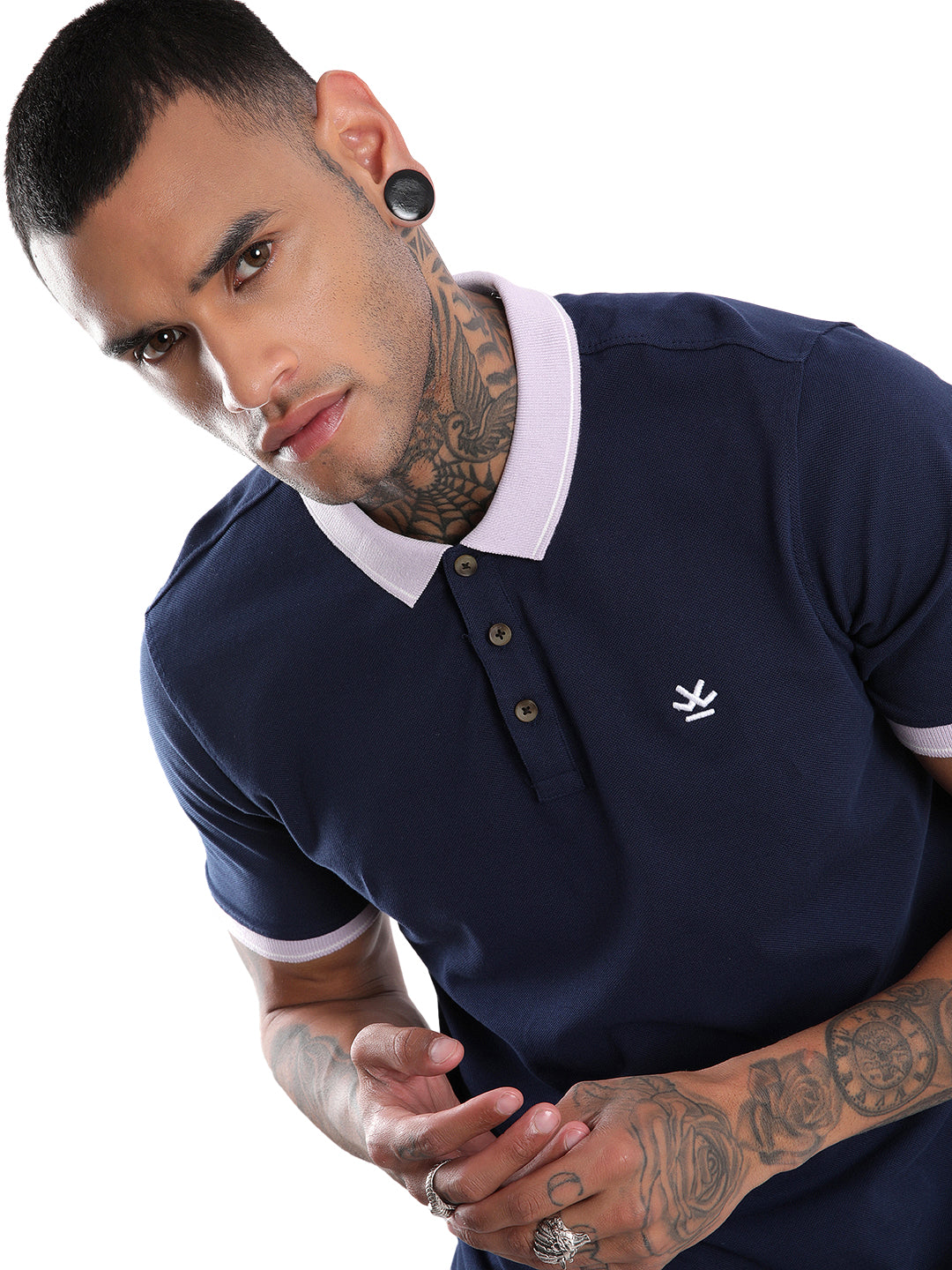 Contrast Collar Navy Polo T-Shirt