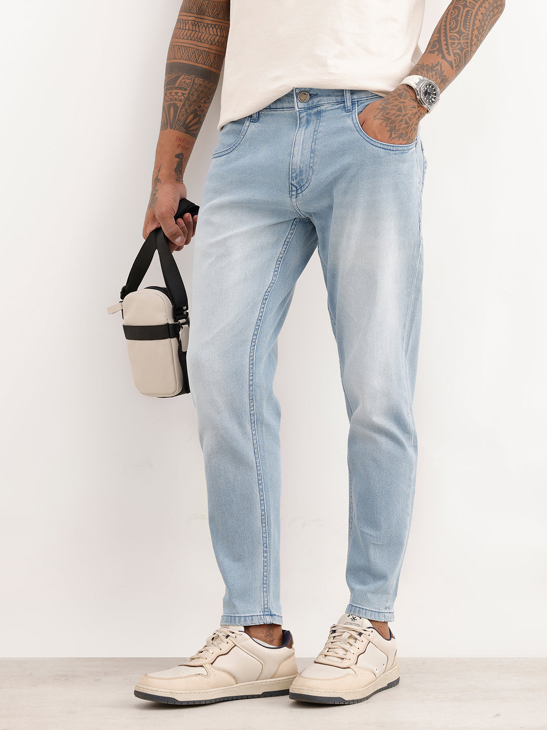 Washed Skinny Crop Denim Jeans | Light Blue