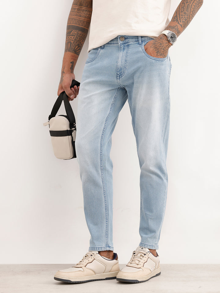 Washed Skinny Crop Denim Jeans | Light Blue