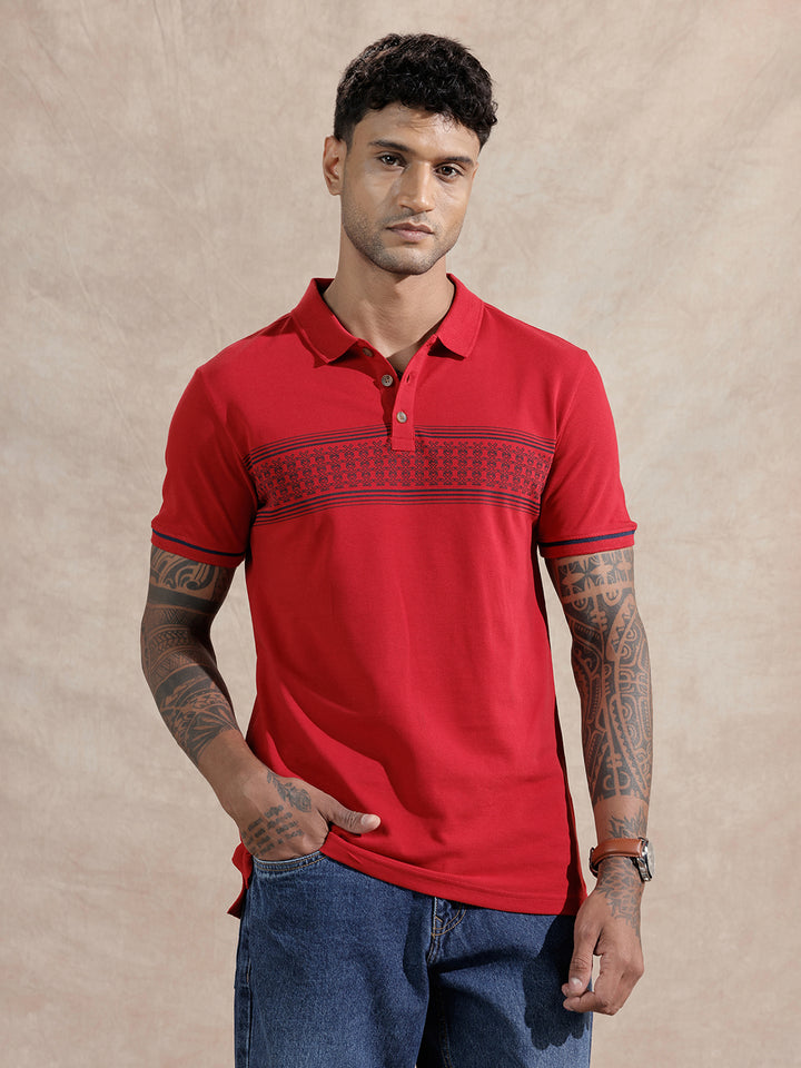 Monogram Logo Striped T-Shirt | Red