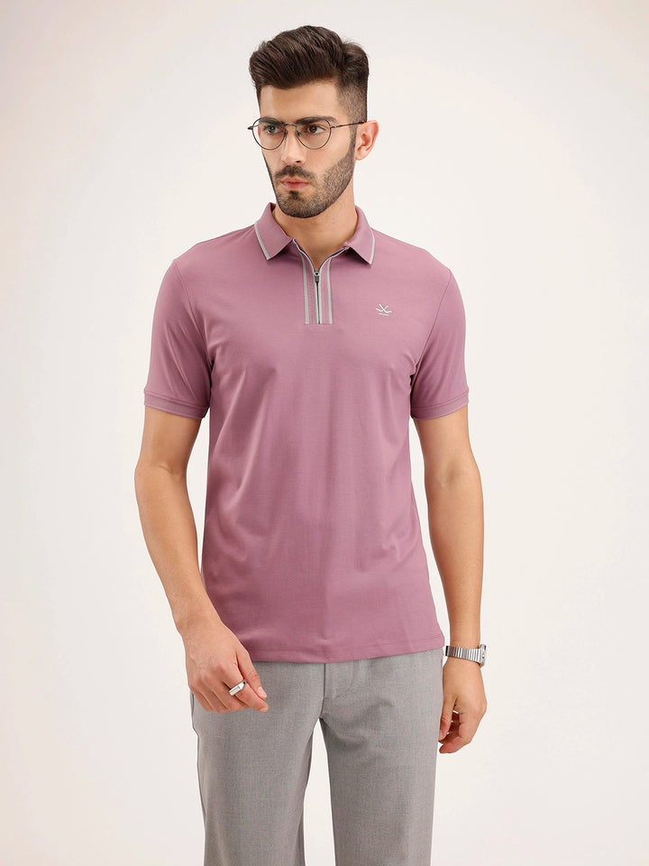 Slim Fit Contrast Collar T-Shirt | Pink