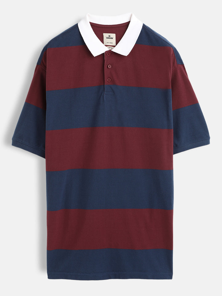 Bold Stripes Maroon Oversized Polo T-Shirt