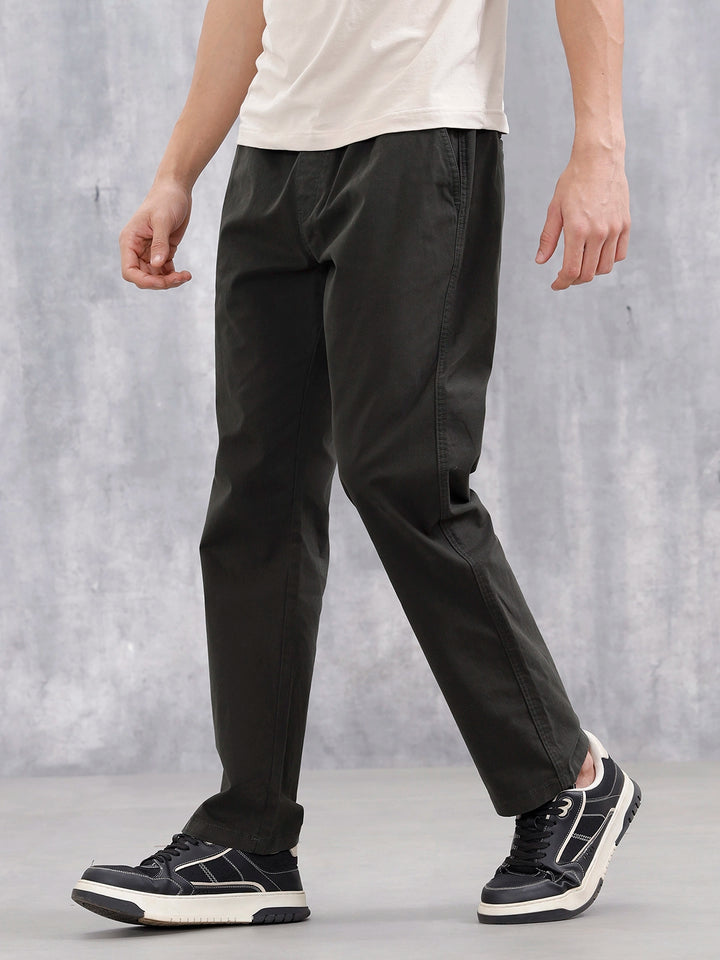 Men's Casual Straight Fit Trousers | Olive