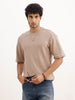 Solid Oversized Textured T-Shirt | Brown