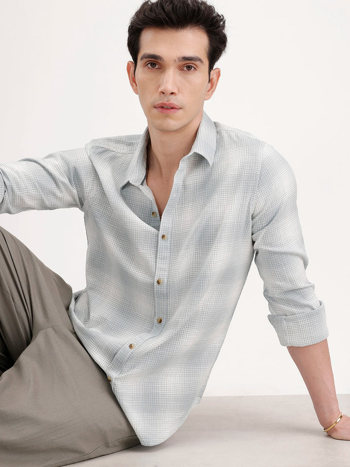 Slim Fit Checkered Shirt | Light Green