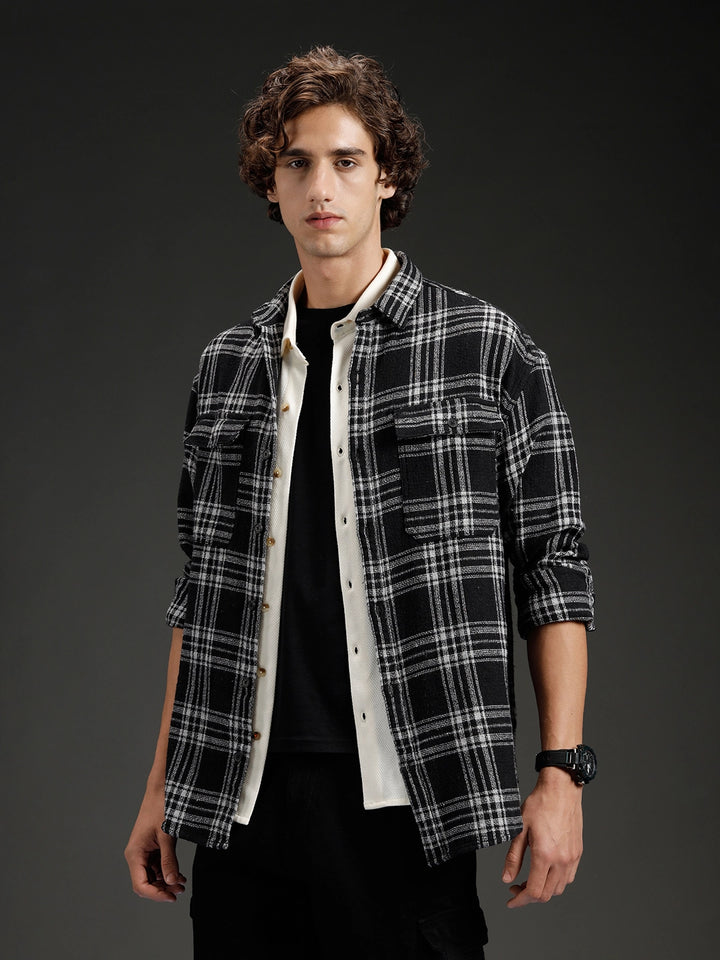 Wrogn Men's Casual Checkered Shirt | Black