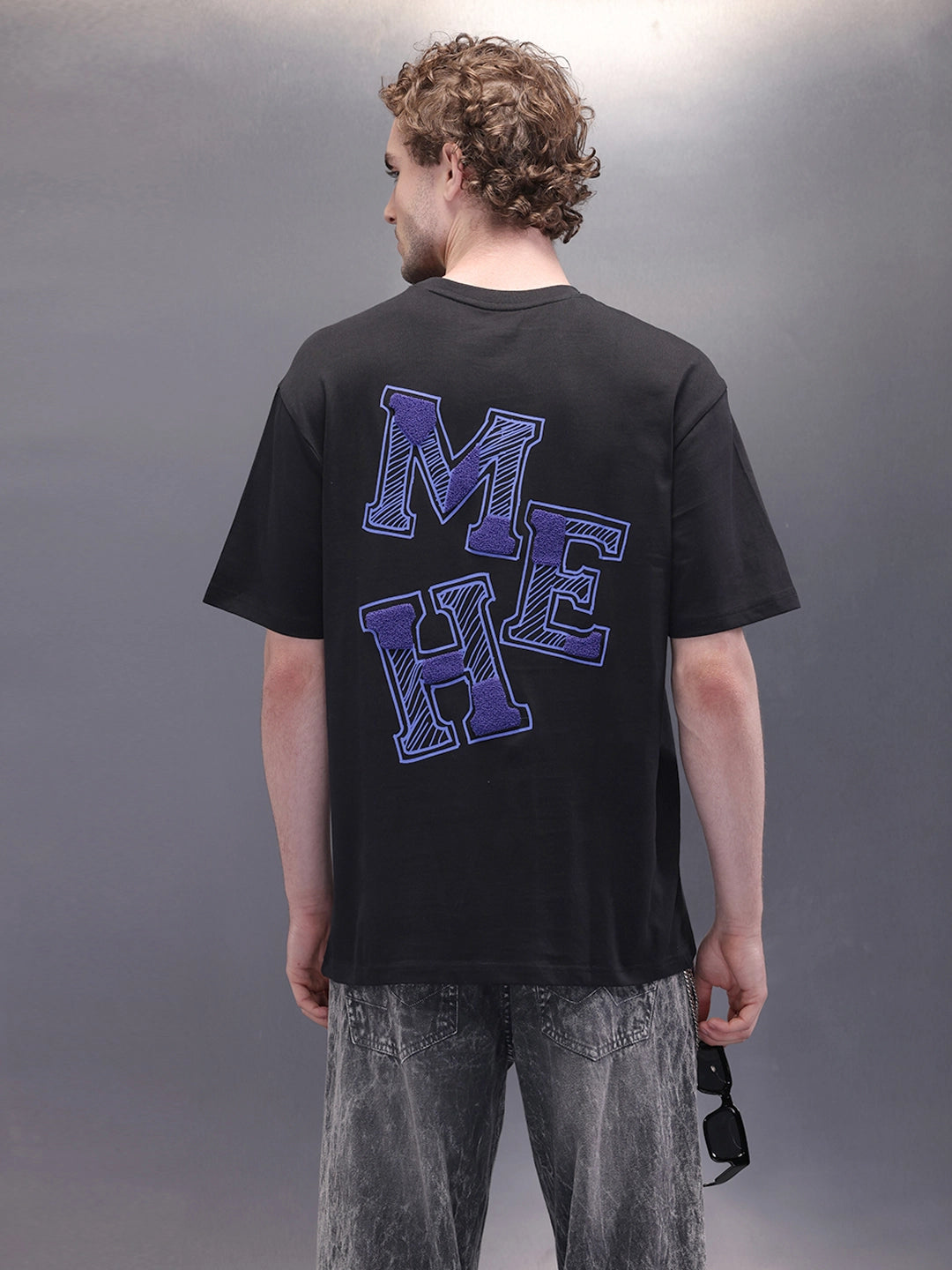 Printed Patchwork Oversized T-Shirt | Black