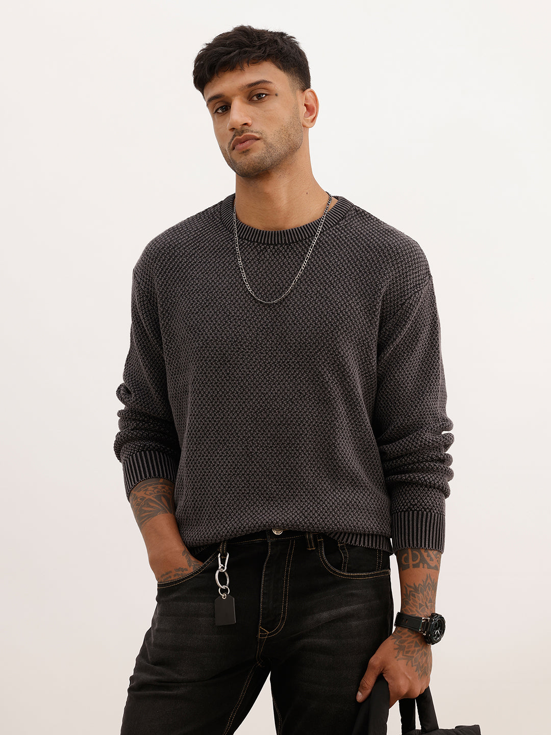 Solid Comfort Fit Knitted Sweater | Black | WSW02FSCM1273S