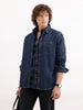 Slim Fit Distressed Denim Shirt | Dark Blue