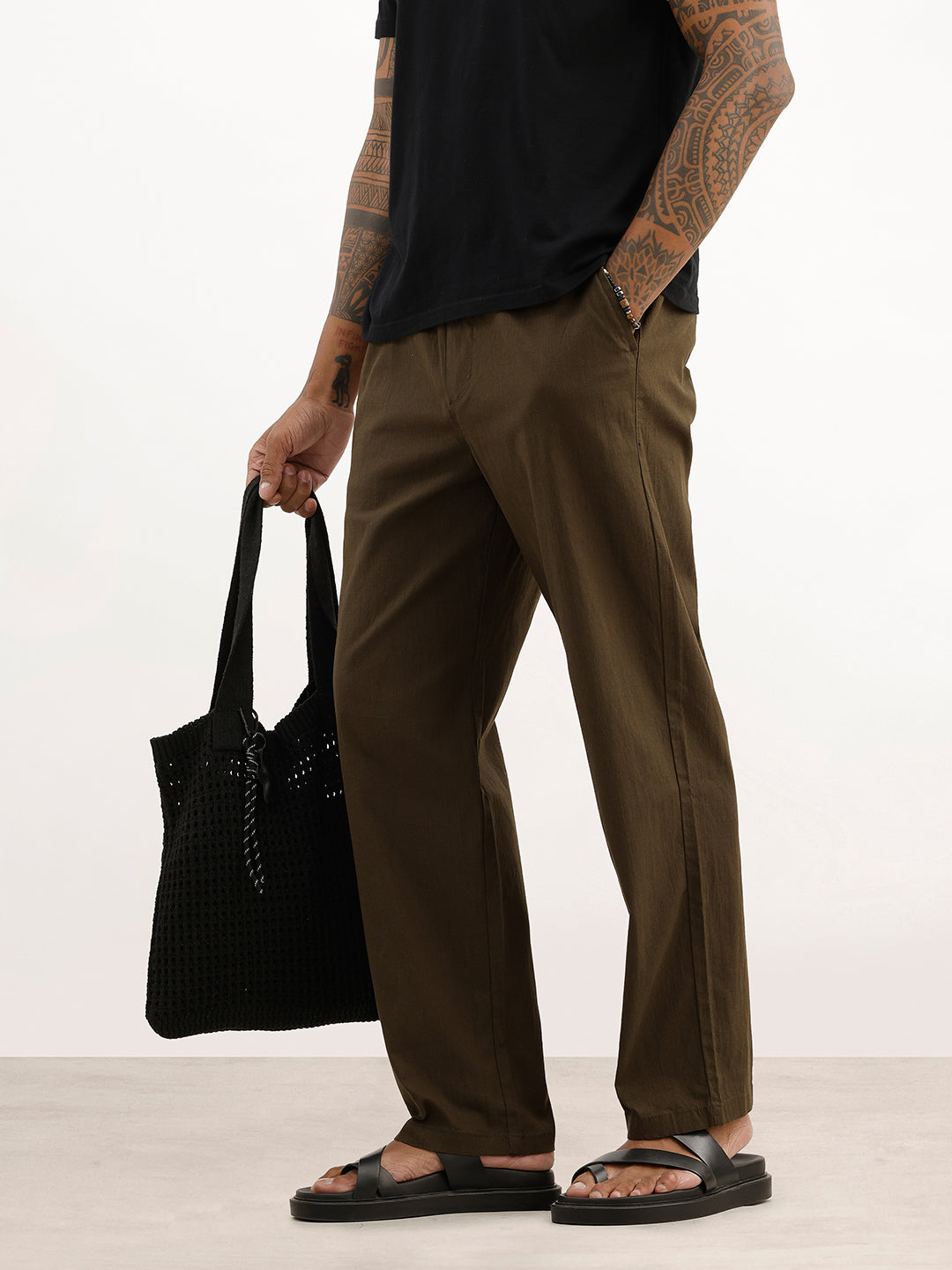 Classic Solid Loose Fit Trouser | Olive