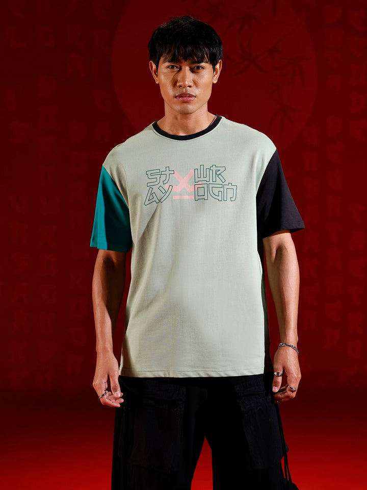 Color-block graphic oversized T-shirt | Green
