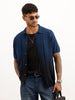 Solid Half Sleeve Flat Knit Shirt | Navy Blue