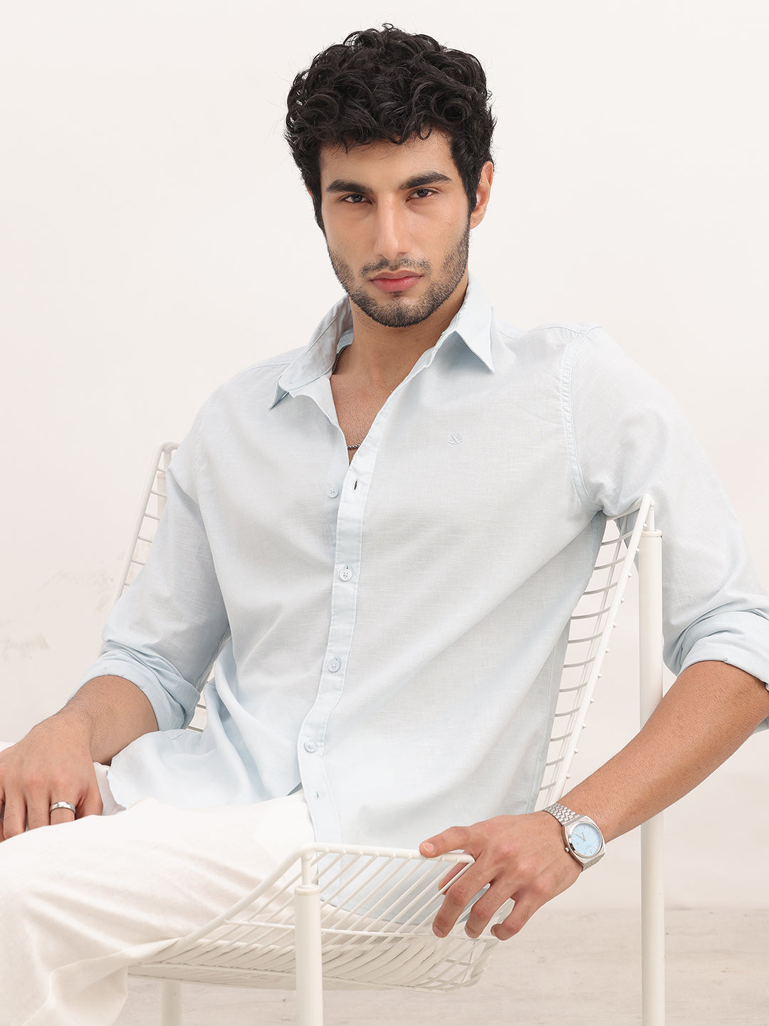Solid Slim Fit Full Sleeve Shirt | Light Blue