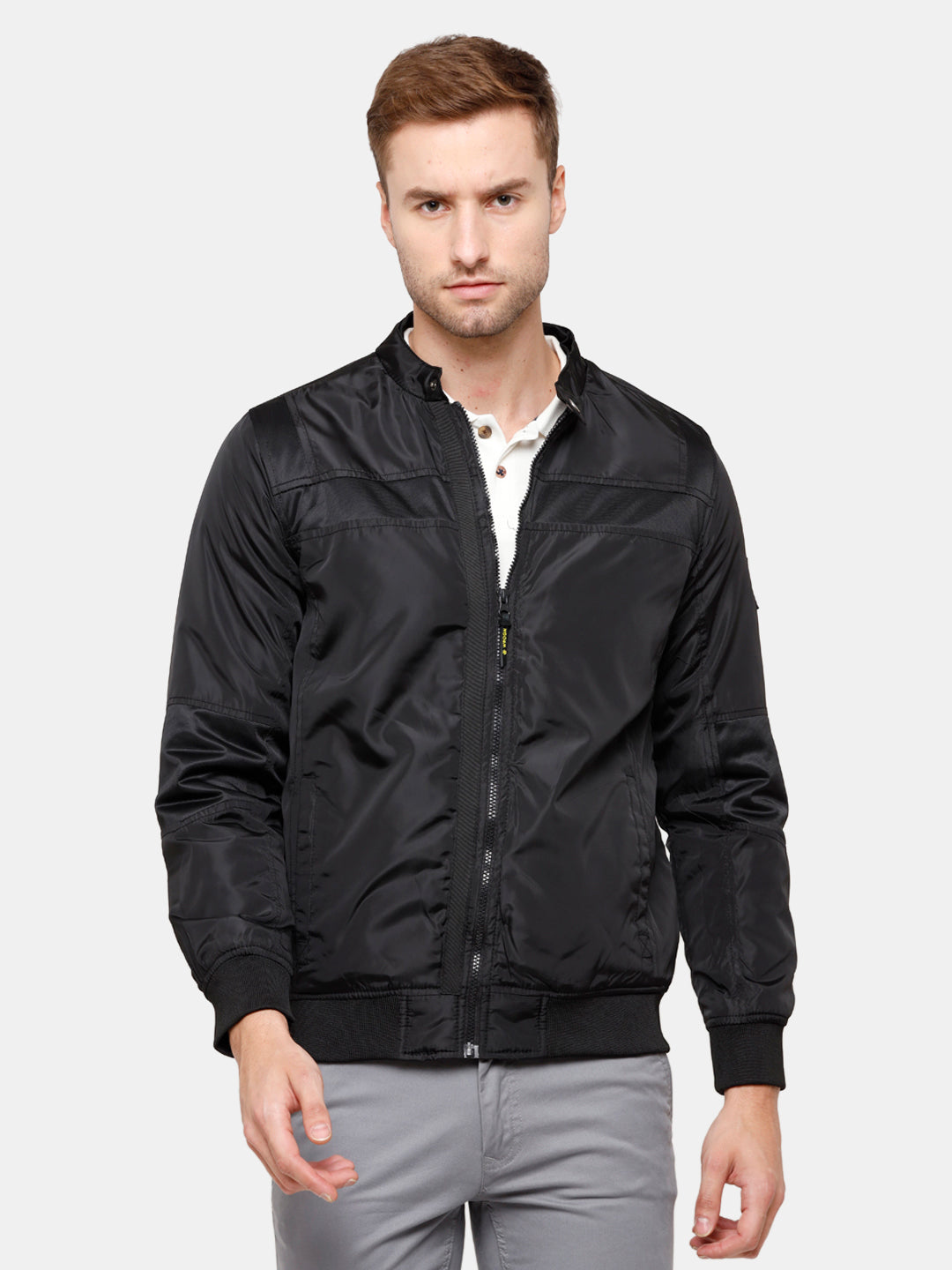 Black Slim Fit Nylon Biker Jacket