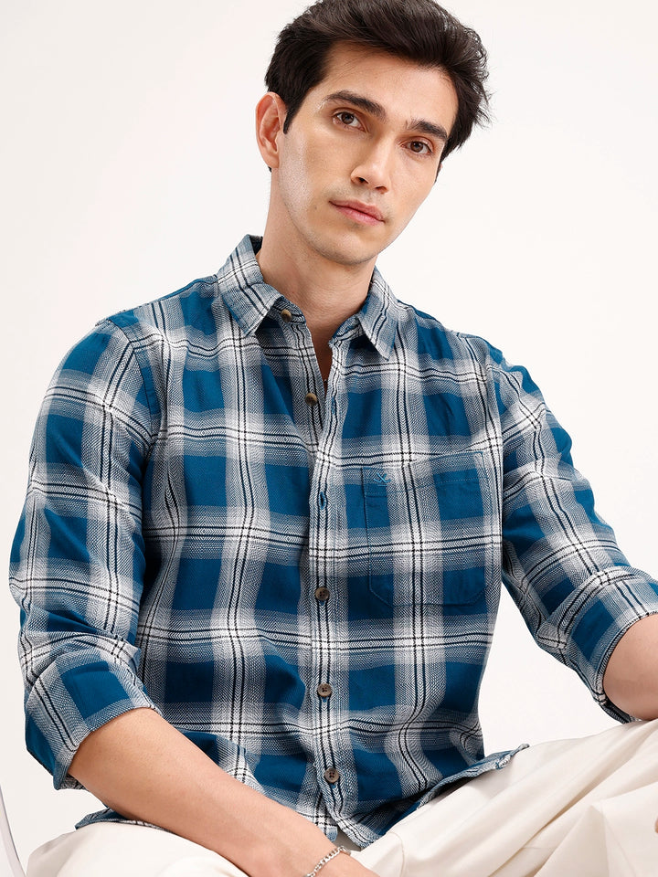 Slim Fit Checkered Shirt | Teal