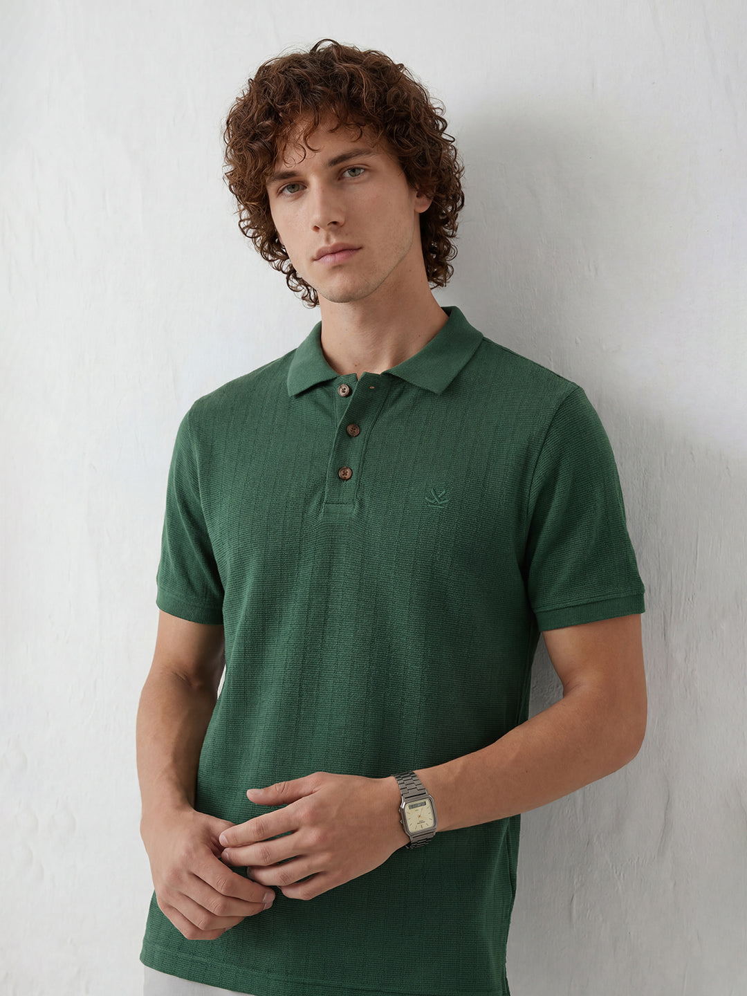 Textured Slim Fit Polo T-Shirt | Teal