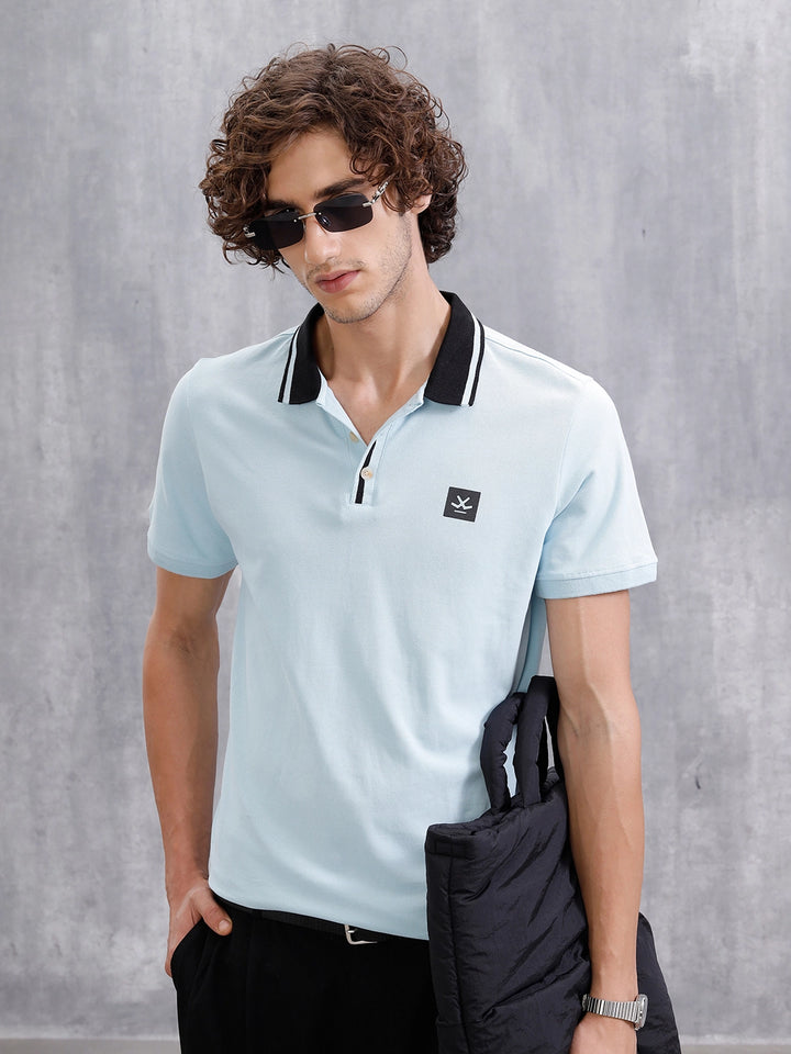 Contrast Collar Tipping Polo T-Shirt | Light Blue