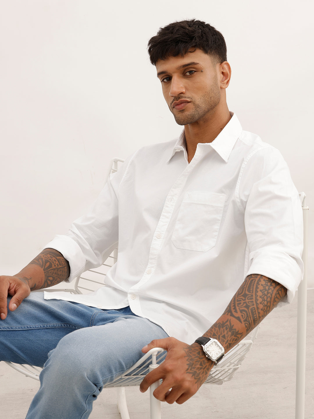 Solid Regular Fit Full Sleeve Shirt | White | WWSH0844MAZ