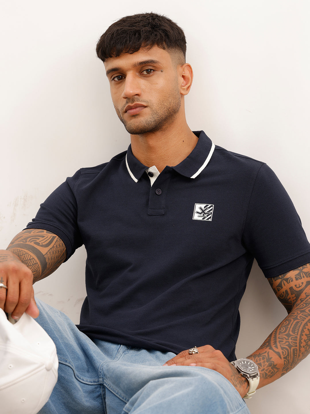 Slim Fit Tipping Collar Polo T-Shirt | Navy Blue