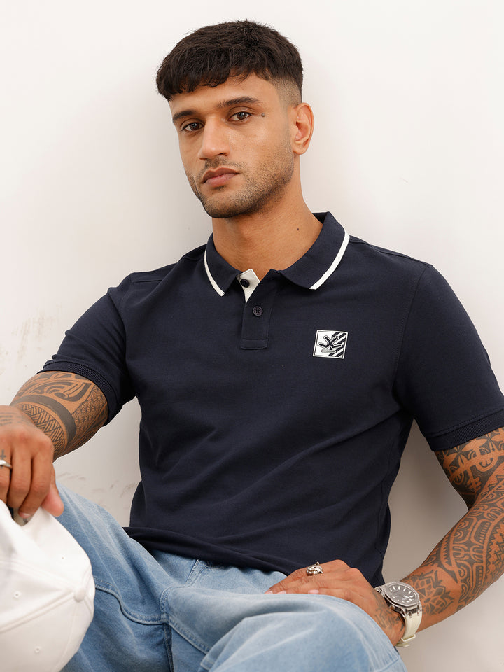 Regular Fit Tipping Collar Polo T-Shirt | Navy Blue