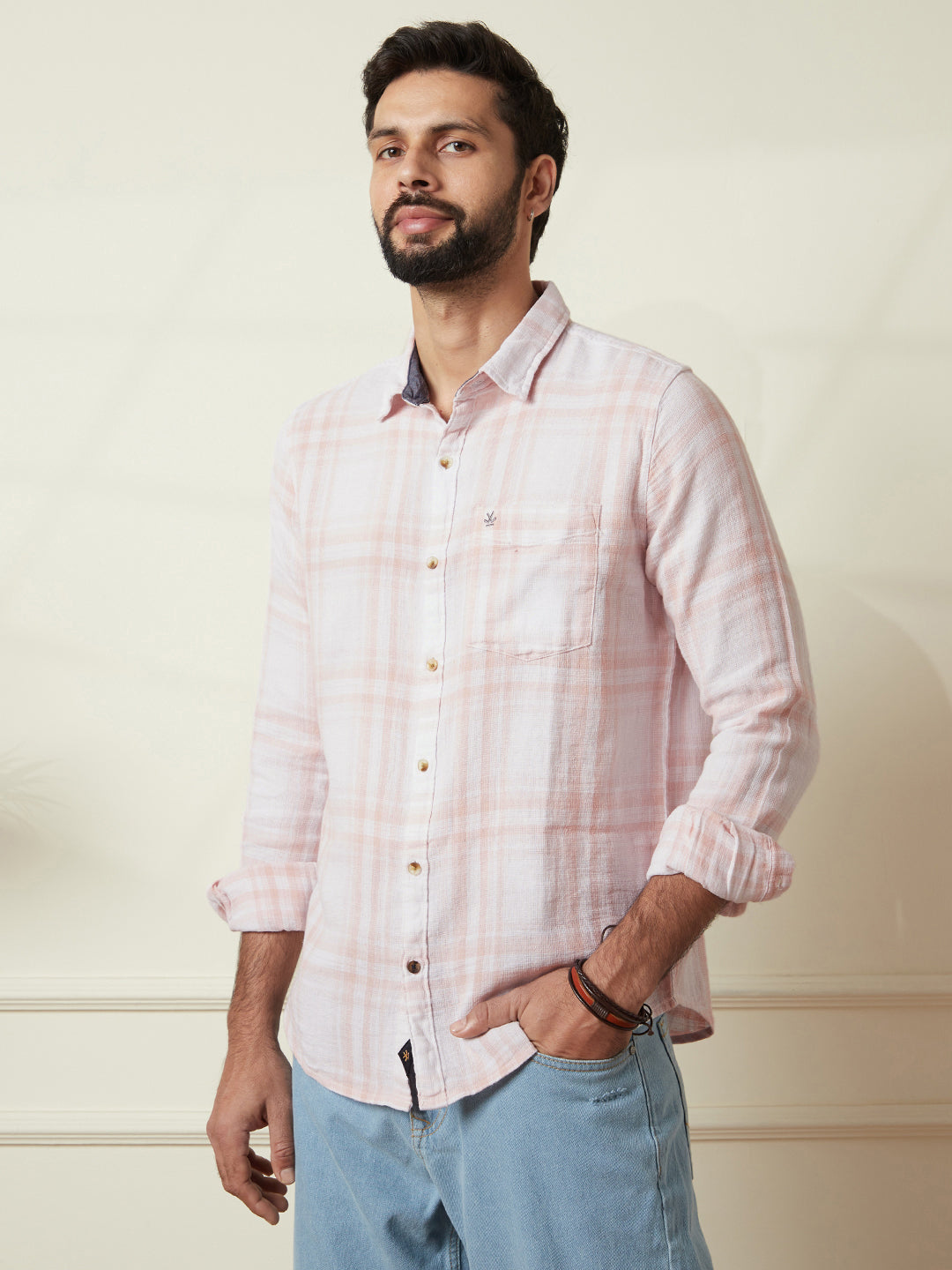 Checked Cotton Shirt in Pink