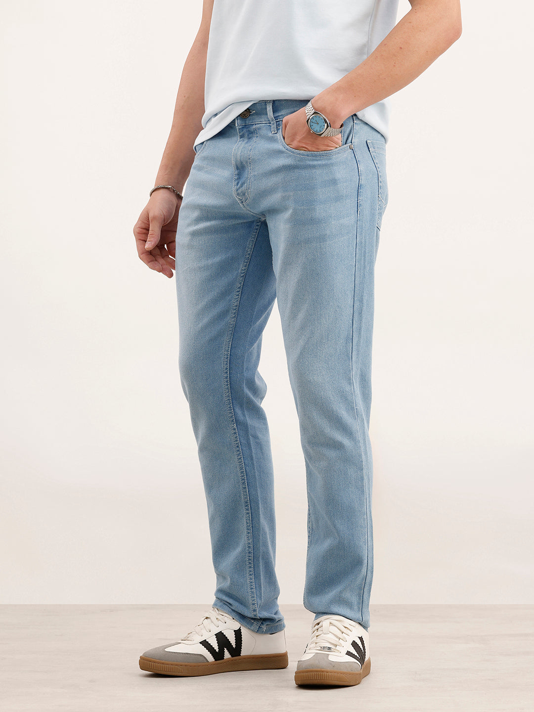 Slim Fit Solid Denim Jeans  | Light Blue