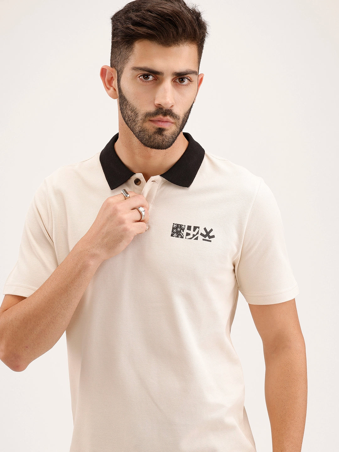 Slim Fit contrast Collar Polo T-Shirt | Beige