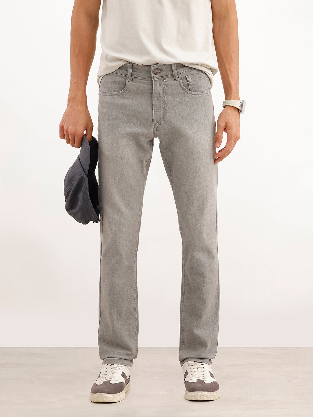 Solid Slim Mid Rise Fit Denim Jeans | Grey | WSJN2088F