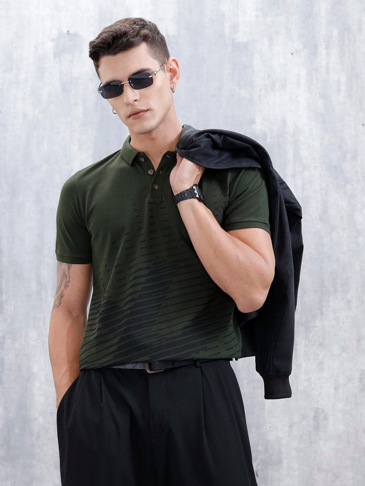 Regular Fit Graphic Printed Polo T-Shirt | Olive