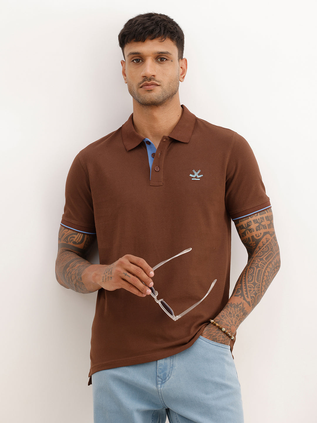 Classic Contrast Tipping Sleeves Polo T-Shirt | Brown | WWTS251F