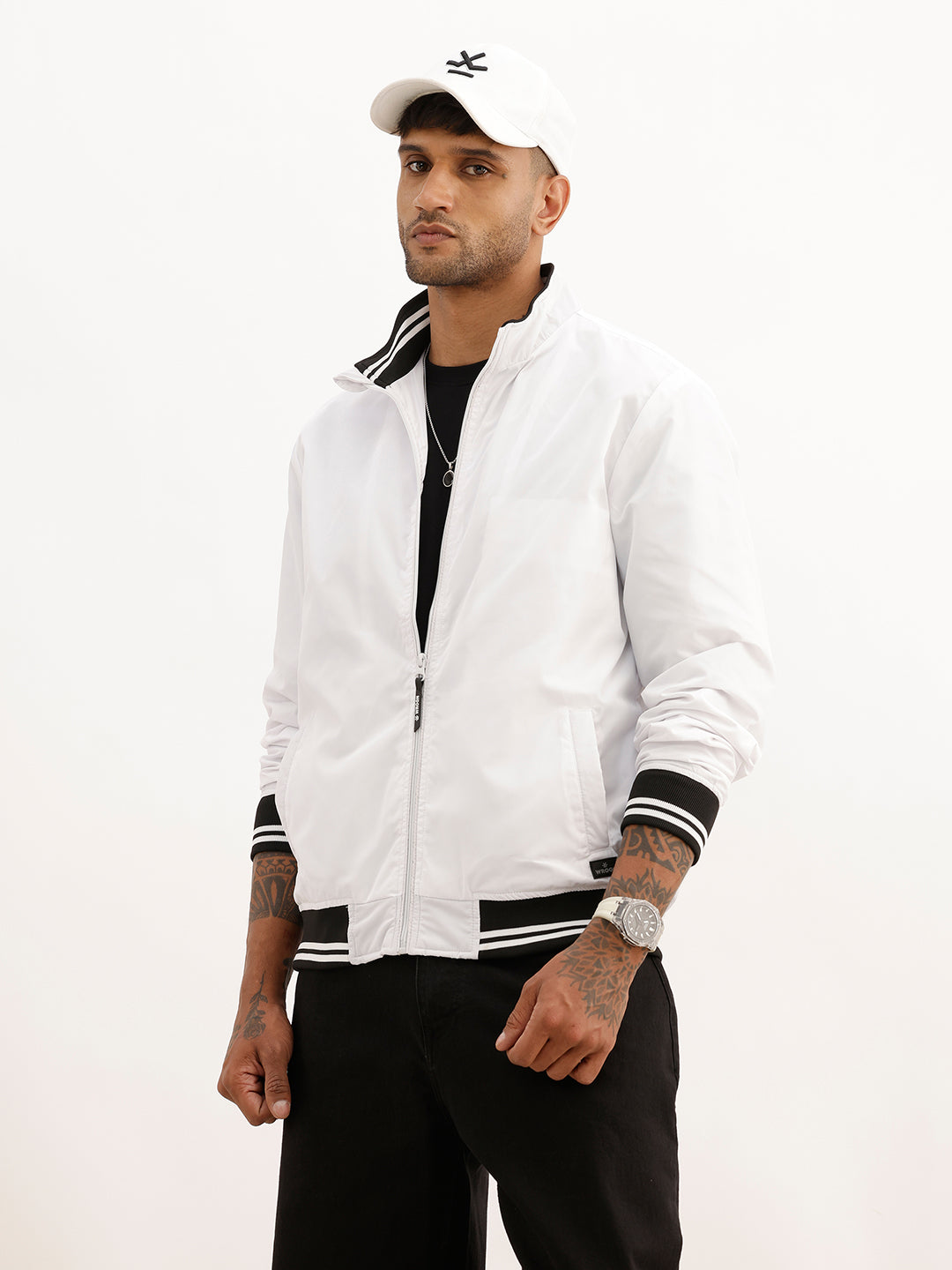 Solid Regular Fit Zipper Jacket | White