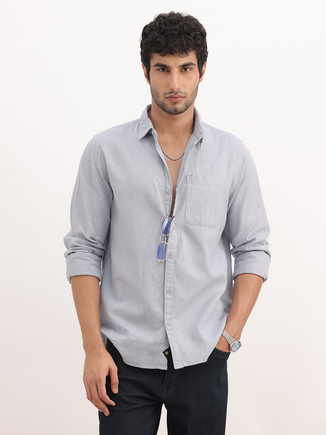 Solid Slim Fit Full Sleeve Shirt | Light Blue
