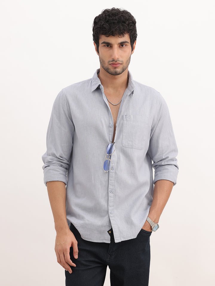 Solid Slim Fit Full Sleeve Shirt | Light Blue